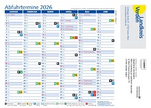 Bild der Vorderseite des Abfuhrkalenders 2026 als nicht lesbare Übersicht